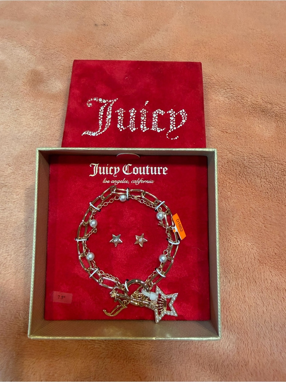 Juicy Couture Gold-tone Star Charm Bracelet with Pearl Accents